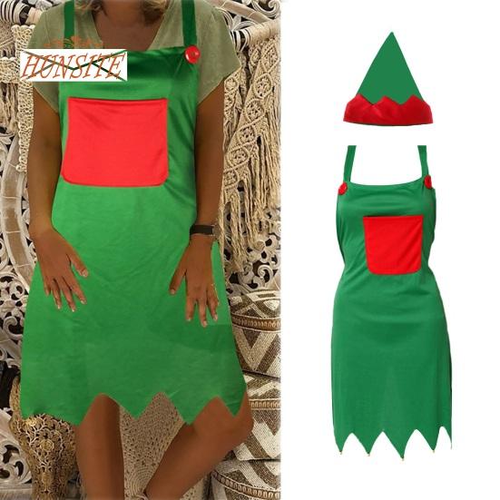 

Рождественский фартук, шляпа, комплект, косплей, контрастный цвет, на шнуровке, с бретелькой на шее, накладной карман, дышащий, моющийся фартук для кафе, пекарни, мастерской