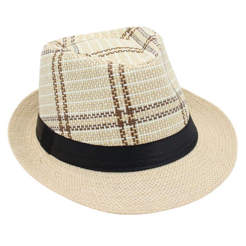 Vintage Strohhut Leinen Kühlender Hut Kurzer Schirm Karierter Schirmstreifen Gestreifte Bar Jazzhut Herren- Und Damenwestern Zylinder