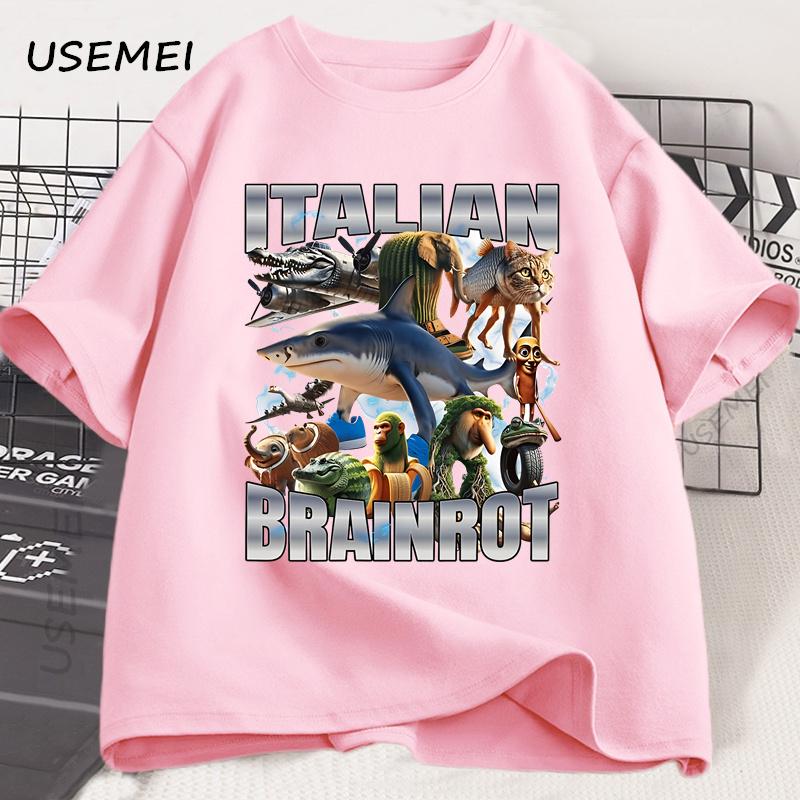 Italian Brainot T Shirt Funny Meme Graphic Tees Men Women Vintage T-shirt Trendy Cotton Summer Short Sleeve Y2k Streetwears