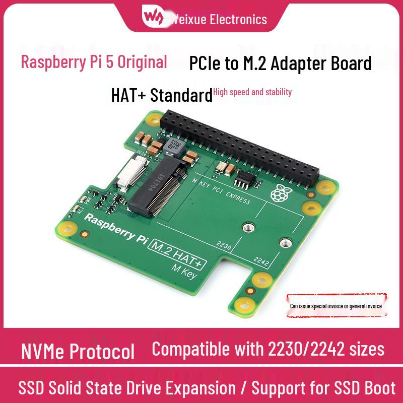 Weixue Raspberry Pi 5 M.2 Interface HAT & SSD Expansion Board