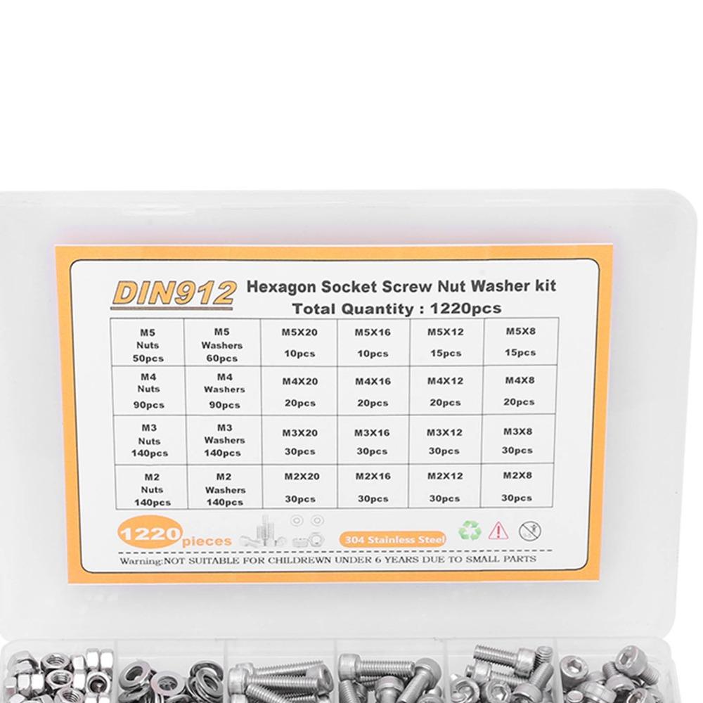 1220pcs Metric Screw Nut Washer Assortment Durable Fastener Assortment Kit Furniture Assembly