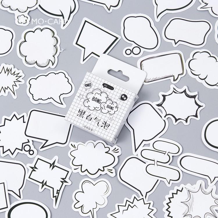 Momo Black & White Speech Bubble Stickers - 45 Creative Decorative Ins Journal Pieces
