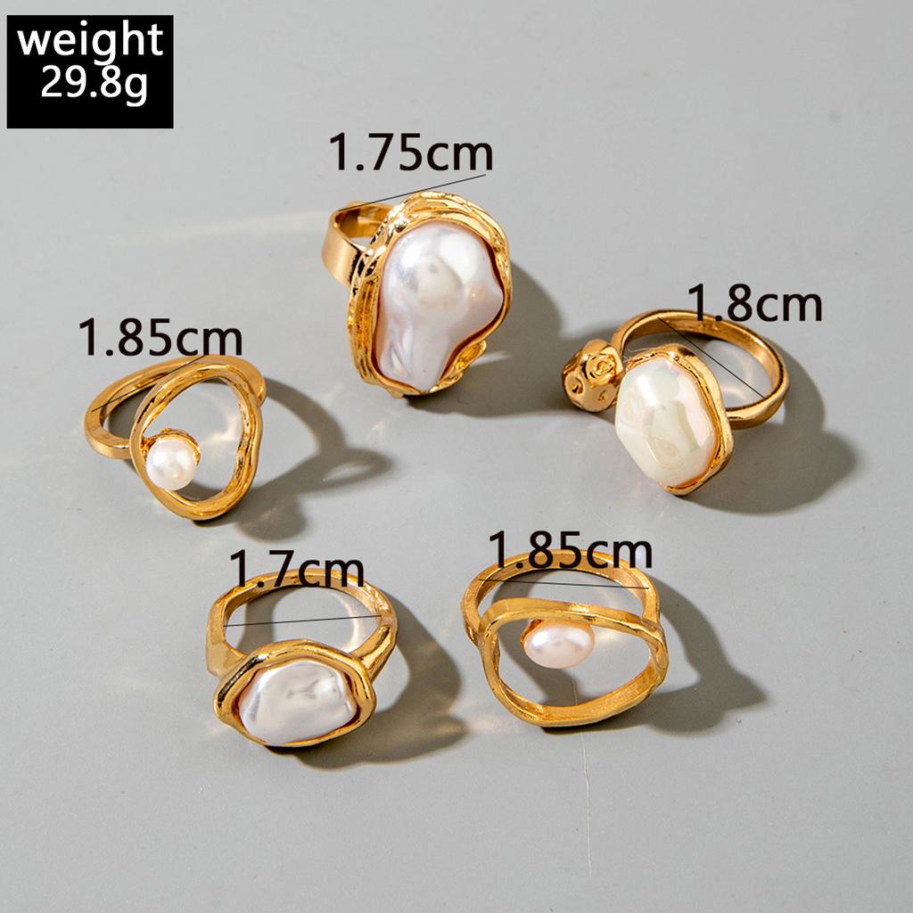 European and American design liquid lava flower opening ring ins baroque imitation pearl set gemstone ring