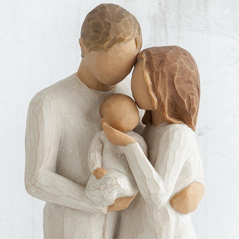 Ornamento Figurine in Resina, Coppia Famiglia Scultura Decorativa in Legno di Imitazione