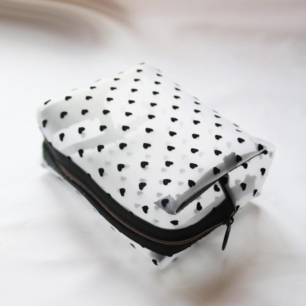 New Travel Black Mesh Cosmetic Bag Zipper Makeup Bag for Women Wash Toiletry Bag Makeup Organizer Portable Storage Pouch