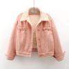 Autumn and Winter New Splicing Thickened Velvet Denim Jacket Women's Short Top Jacket