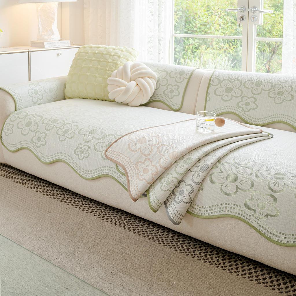 Solid Color Special-shaped Sofa Cushion Summer Coolness 2025 New Straight Row Four-season Universal Non-slip Ice Silk Sofa Seat Cushion