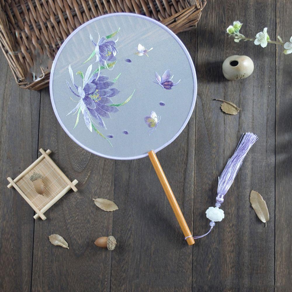 Handheld Chinese Style Round Fan with Pendant Silk Fan HanFu Embroidery Fan  Chinese Wedding