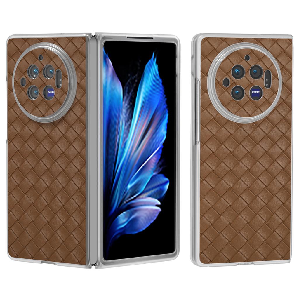 For vivo X Fold3 Case Woven Texture PU Leather Phone Cover with Transparent Matte Frame
