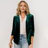 Women's Velvet Blazer Ruched 45720 Sleeve Lapel Open Front Cardigan