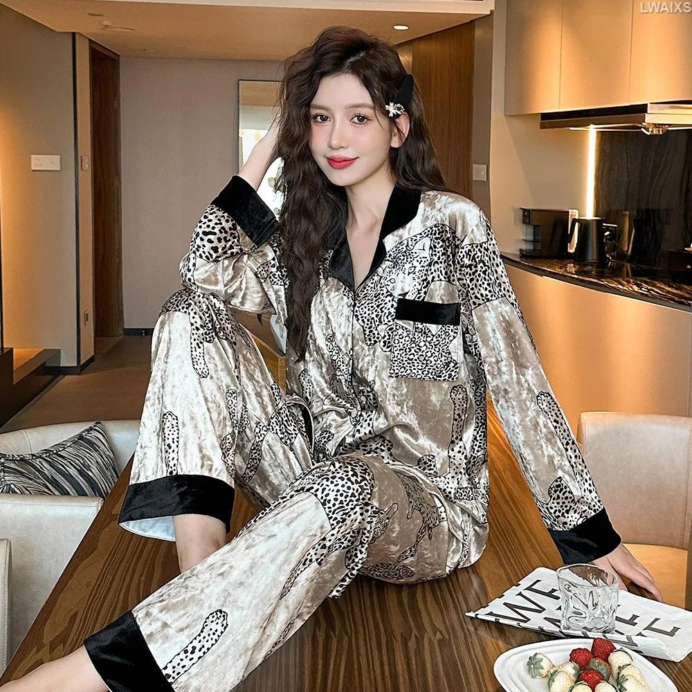 

Золотая бархатная пижама для пары, зимние новые мужские и женские брюки с длинными рукавами, теплый комплект домашней одежды XXL