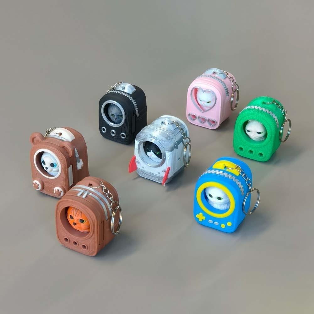 Lightweight Build 3D Printed Keychain Vibrant Shades Micro Kitten Bag  School Students