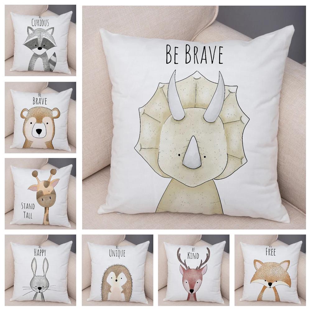 Nordic Be Brave Zebra Hippo Giraffe Pillow Case Decor Cute Animal Cushion Cover for Sofa Lion Fox Soft Plush Pillowcase 45x45cm