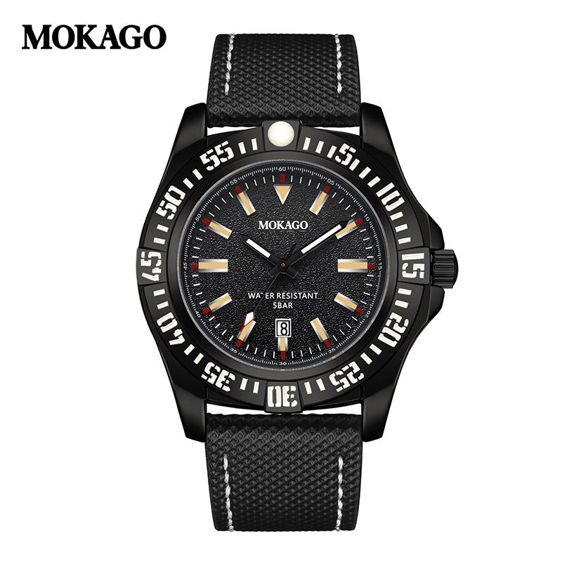 Mokaga Men's High-End Waterproof Quartz Watch with Simple Calendar & Luminous Stripe Markers