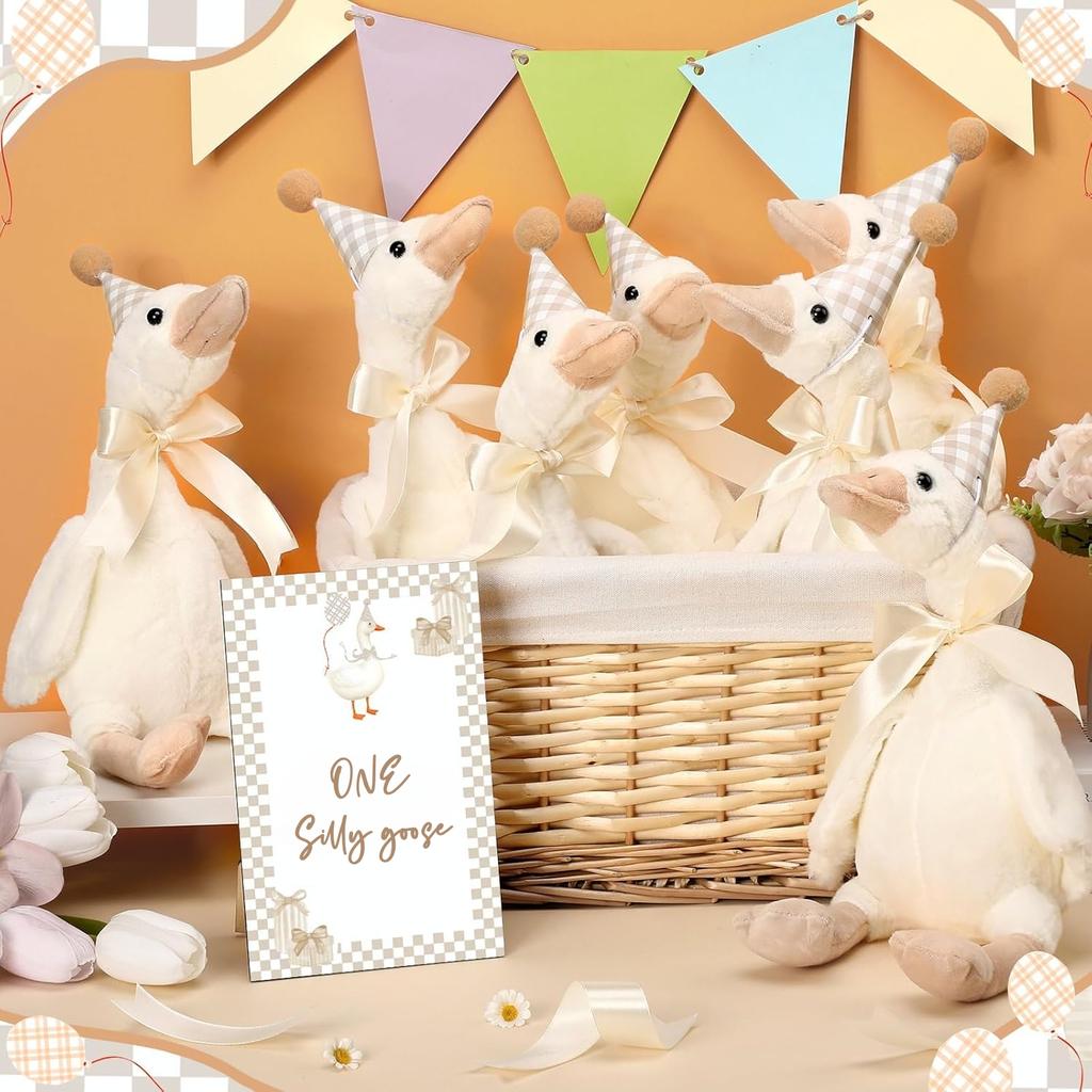 4-12Pcs One Silly Goose Stuffed Animal Plush Toy 9.8 Inch Goose Plush Soft Toy For Baby Shower Birthday Party Favors Gifts