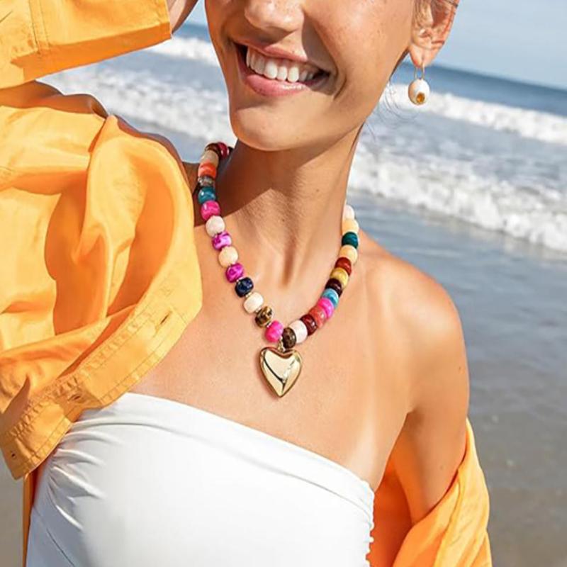 1Pcs Chunky Summer Beach Statement Jewelry Gifts Boho Colorful Acrylic Beaded Choker Necklace For Women