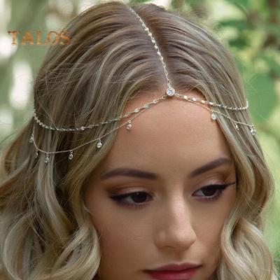 Boho Style Head Chain Rhinestones Pendant Double Layer Elegant Headpiece Bling Bridal Forehead Chain Jewelry Gift Hair Accessory