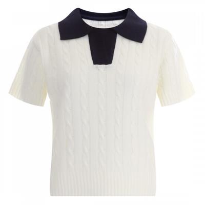 Shop   Women Cable Knit Open Slim Fit Short Sleeve Knit Top Ivory Bom Wkn 11885