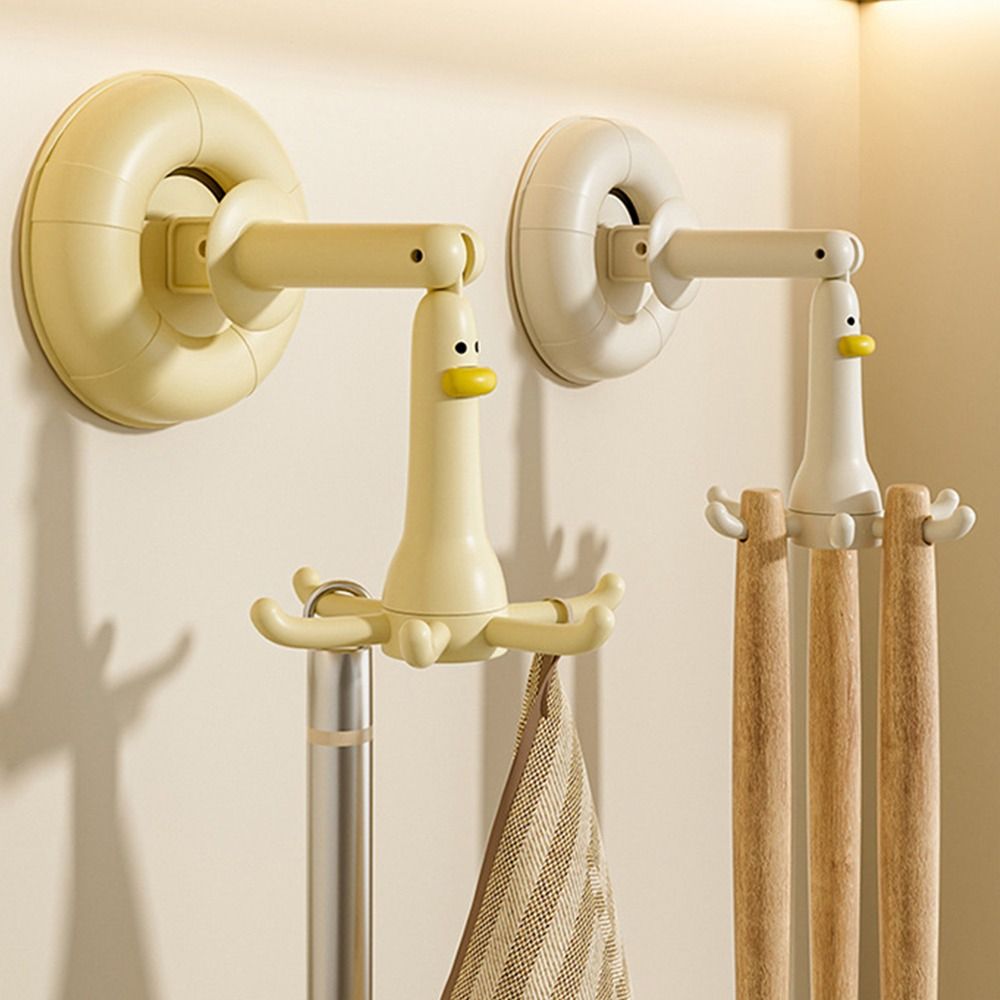 New Punch-free Cartoon Duck Hook Suction Cup Rotating Kitchen Rack Six-claw Rice Spoon Spatula Pot Hook