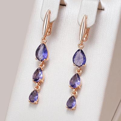 Shiny Purple Natural Zircon Drop Earrings For Women Trend  Rose Gold Color Bride Wedding Fine Jewelry Crystal Gift