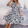 Summer Women Lace Up Leopard Print Loose Single Breasted Shirt Dress