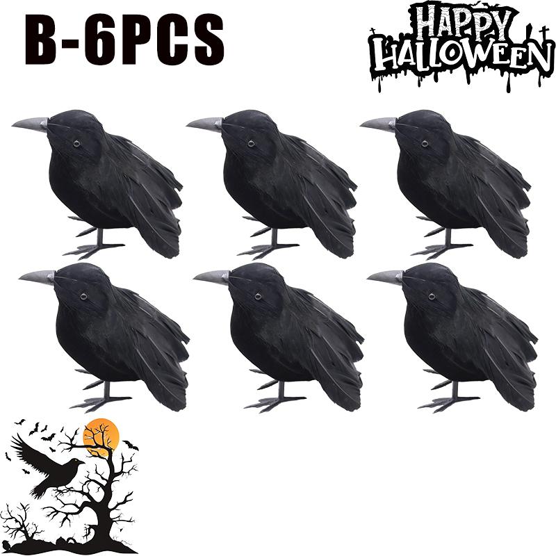Spooky Halloween Black Crow Feather Decor Set Scary Ravens for Outdoor Garden Party Decoration Creepy Bird Themed Ornaments