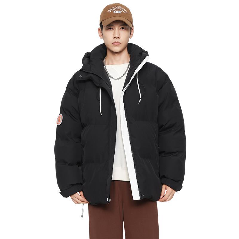 Winter New Cotton-padded Clothes Men's Thickened Warm Hooded Jacket Loose Casual Solid Color Versatile Bread Cotton-padded Jacket