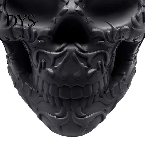Hollow Skull Container Halloween Makeup Brush Holder, Matte Black Gothic Skeleton Pen Organizer Holder for Desk, Resin Storage Figurine Bathroom