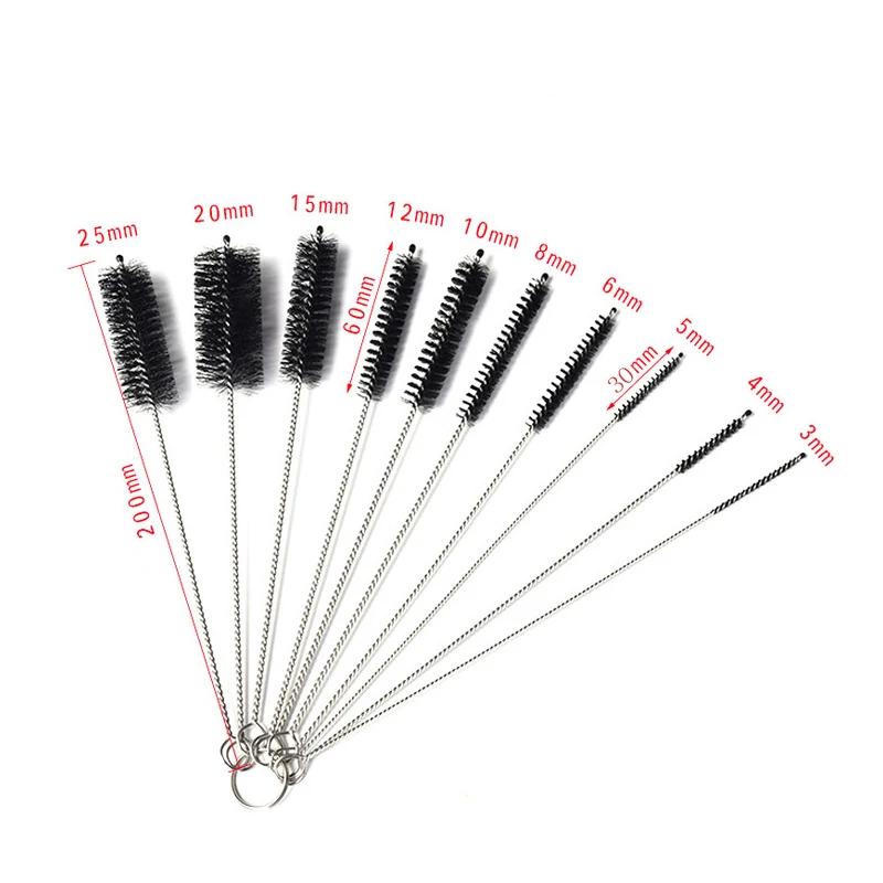 Bottle Clean Brushes 10pcs Set Stainless Steel Soft Hair Brush Pipette Straws Brushes Multipurpose Household Cleaning Tools