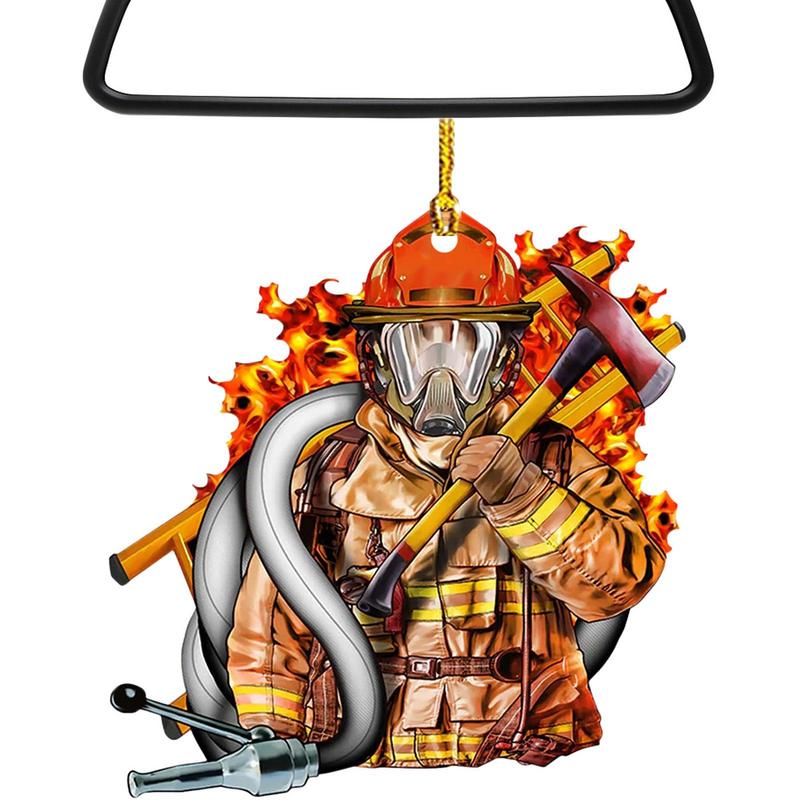 Kreativer Feuerwehrmann Mantel Auto Anhänger Weihnachtsbaum Dekoration Holz Feuerwehrmann Uniform Hängende Verzierung Für Auto Haus Weihnachten Souvenir Geschenk