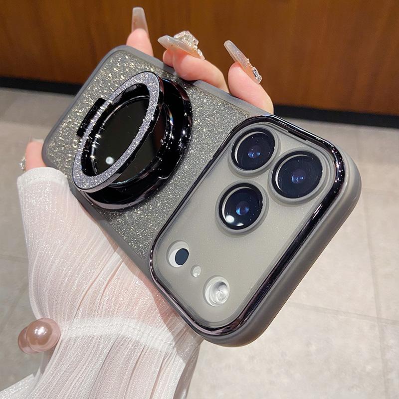 Glitter Lens Film Full Protection Phone Case for IPhone 17 Air 16 15 14 13 12 Pro Max 17Pro Mirror Magnetic Bracket Cover Capa