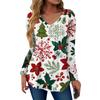 Women's Fashion Casual Christmas Tree Print V-Neck Decorative Button Long Sleeve T-Shirt Top