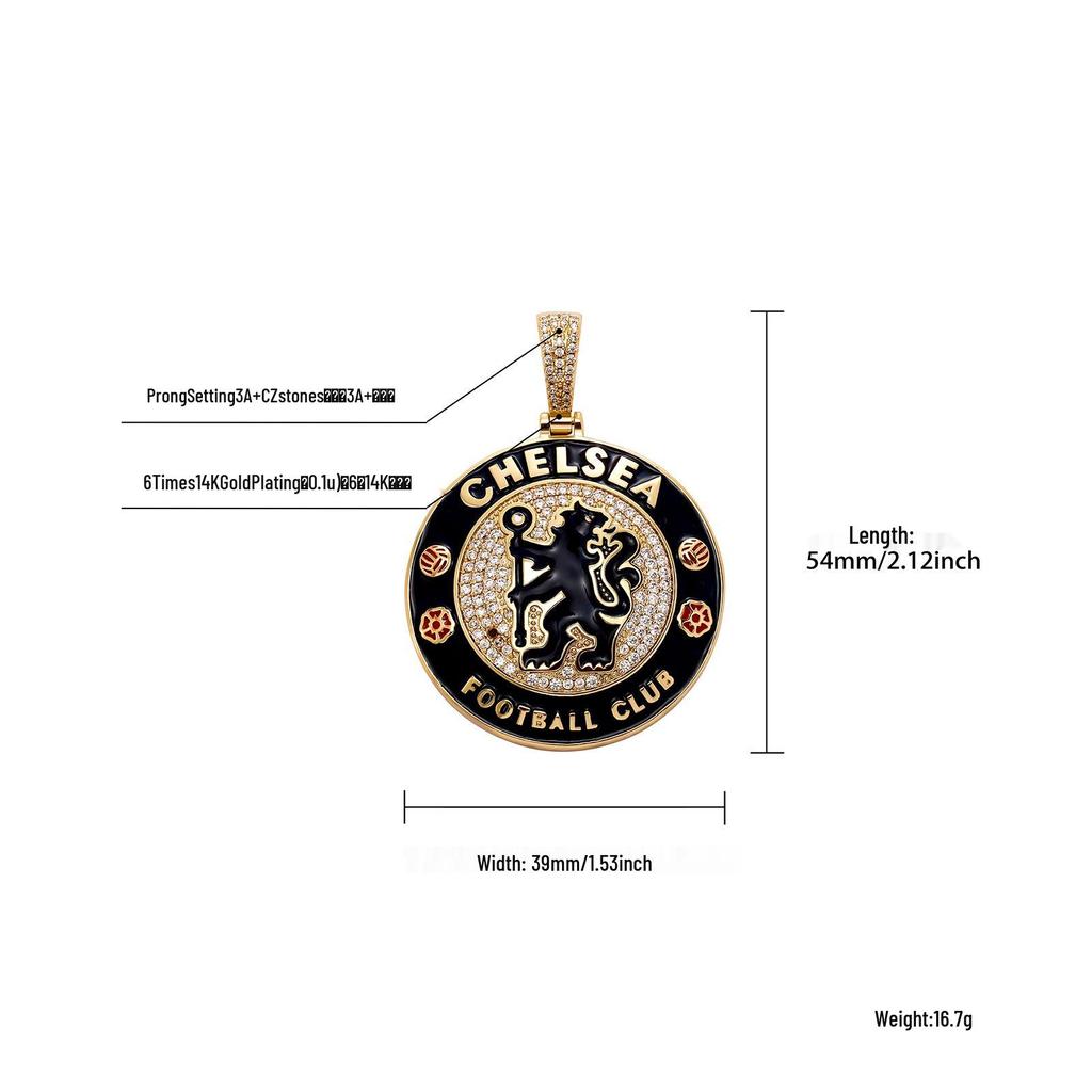 European & American Hip-Hop Football Club Badge Pendant with Colorful Drip Oil - Fan Commemorative Medal Necklace