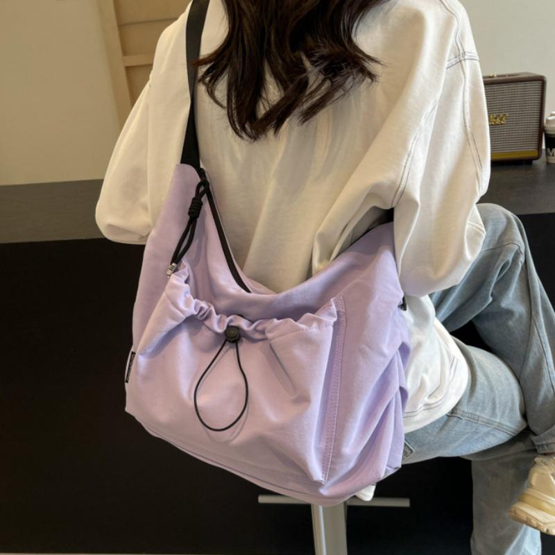 Casual Pleated Women Hobos Shoulder Bags Solid Color Sports Outdoor Ladies Crossbody Bag Simple Nyl Cloth Female Handbags Tote