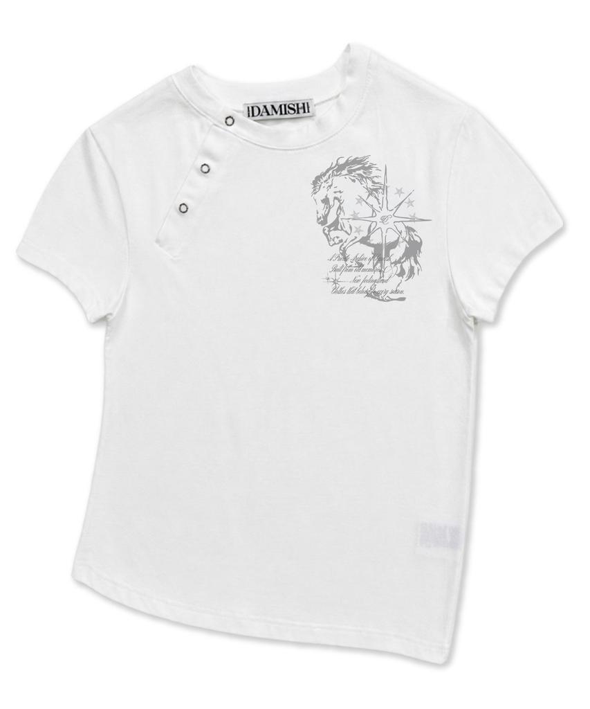 Damiswi Pony Graphic Diagonal Button T-Shirt_Ivory