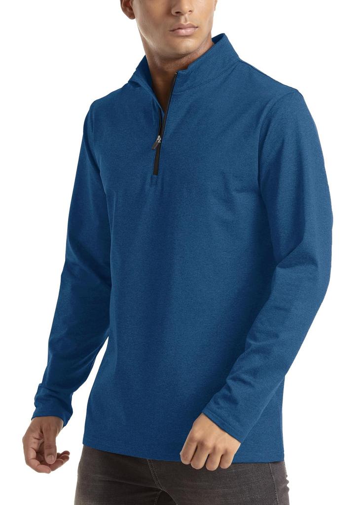 [TACVASEN] Men's Shirt, Hoodie, Long-Sleeve T-Shirt, Casual, Lightweight, Loungewear, Plus Sizes, Commuting, Hiking, Pullover, Half-Zip, Blue, Size L