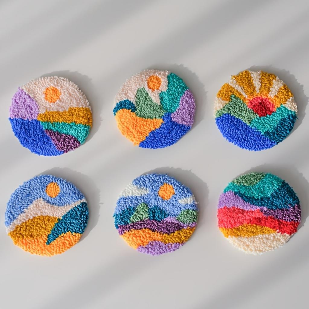 6 szt. Zestaw do haftu igłowego z motywem krajobrazowym i podstawkami - Kompletny zestaw startowy do haftu dla początkujących, zawiera narzędzia i mieszankę kolorów