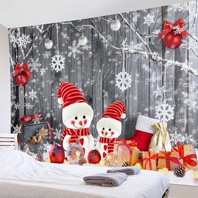 Christmas Tapestry Wall Hanging Red Xmas Balls And Snowman Decorative On Rustic Planks Tapestries New Year Wall Decor Tapestry