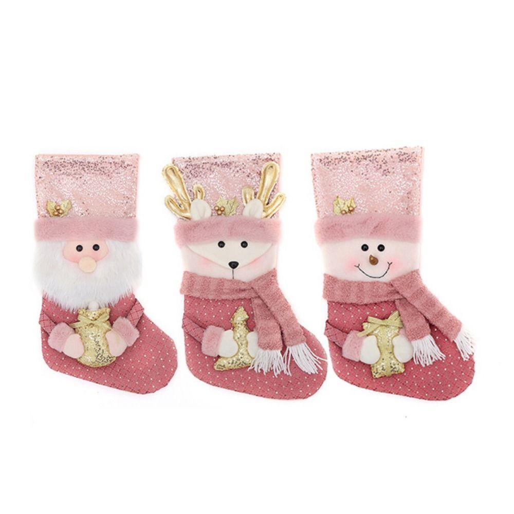Large Capacity Pink Christmas Socks Decorative Christmas Children Candy Bags  Festival