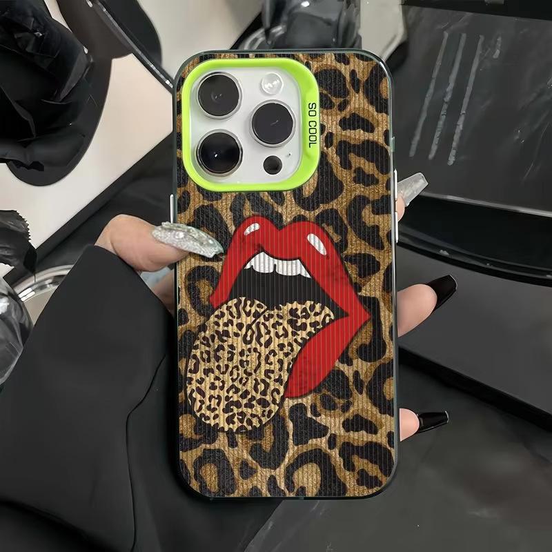 Leopard Print Red Lips iPhone 16 Pro/15/14/13/12/11/Xs Max Case