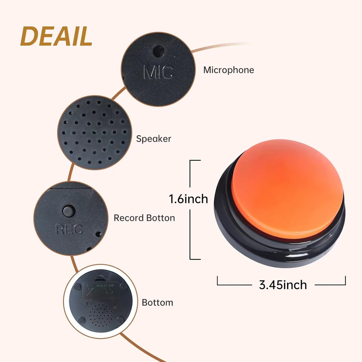 4 Color Voice Recording Button, Dog Buttons for Communication Pet Training Buzzer, 30 Second Record & Playback, Funny Gift for Study Office Home