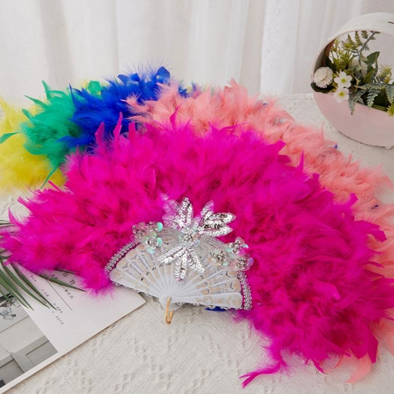 Chinese Hand Fan Feather Palaces Fan for Costume Props Party Dancing Performances Props Wedding Decorations Travel