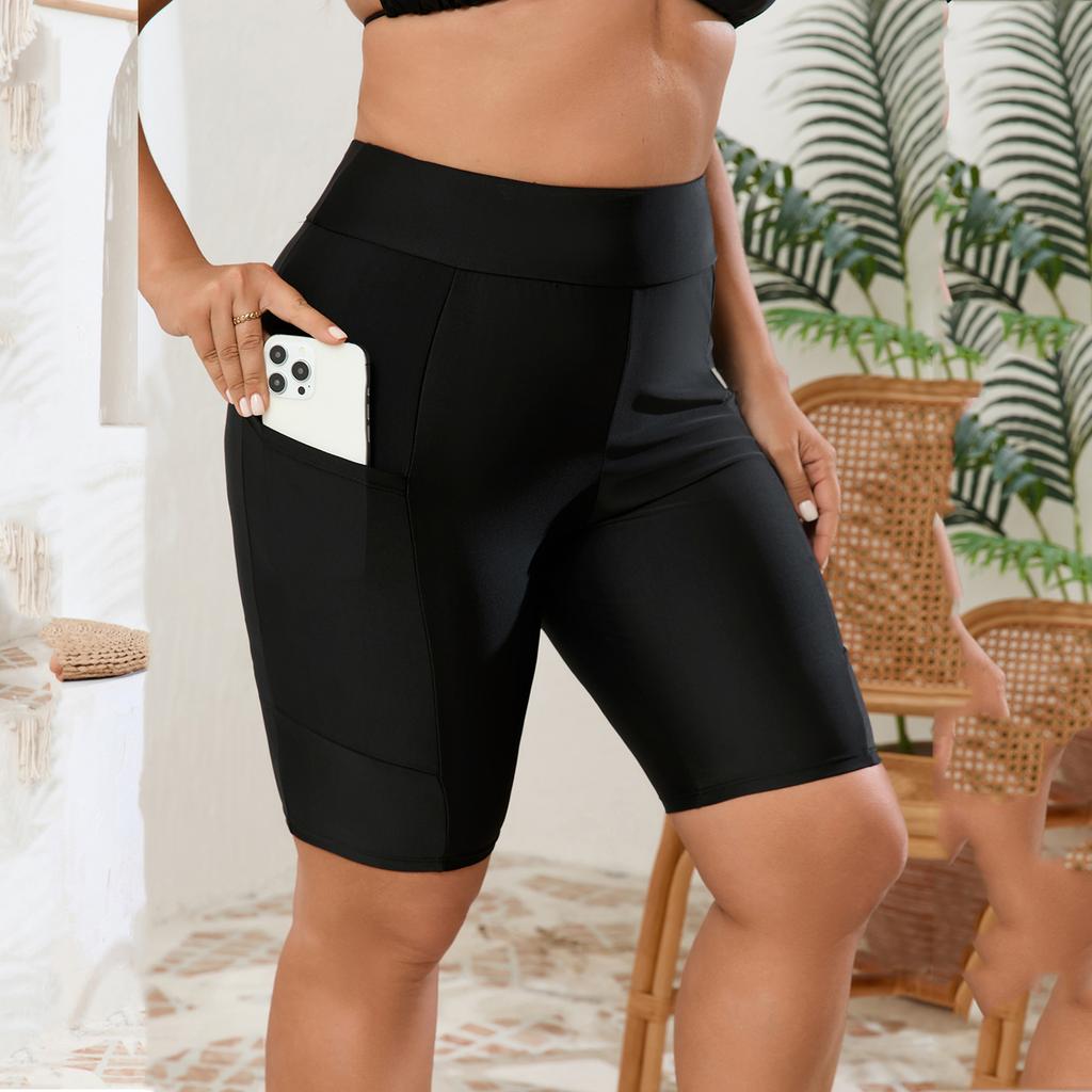 Dam Badbyxor Plus Size Hög Midja Shorts Badkläder