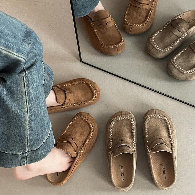 Frosted Comfortable Suede Bag Head Slippers Casual Muller Shoes Autumn and Winter Fashion Retro Style Lazy Girl Birkentow