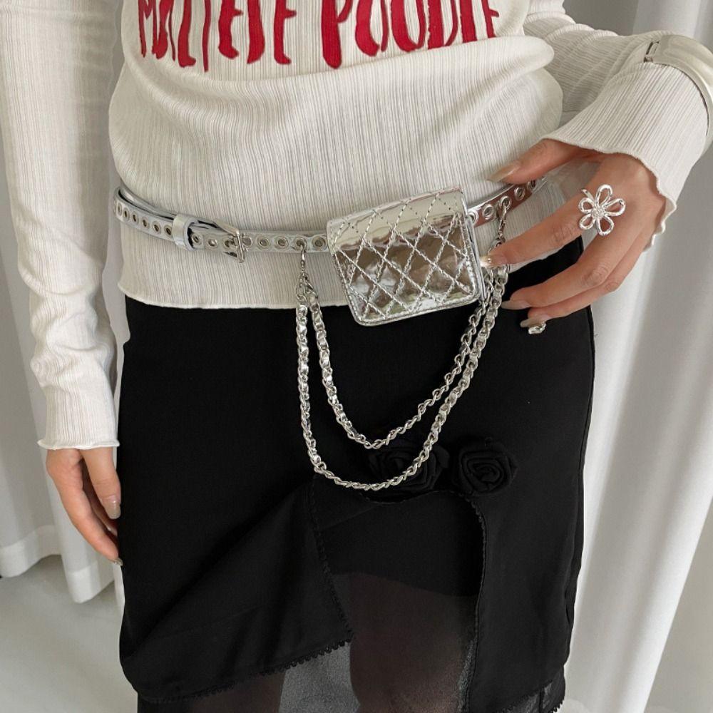 Silver Women Waist Bag PU Women Belt Bag Portable Belt Waist Bag Female