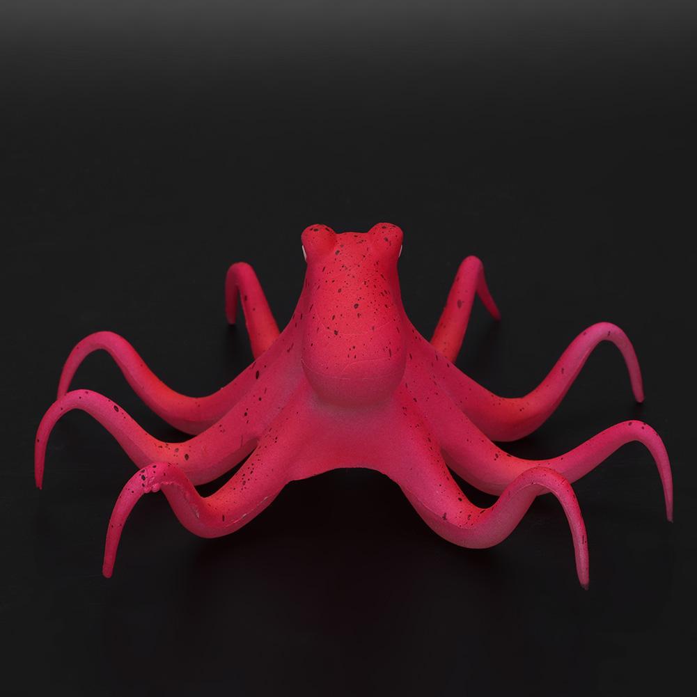 Silicone Artificial Fluorescent Simulation Octopus Aquarium Fish Tank Decoration(Red)