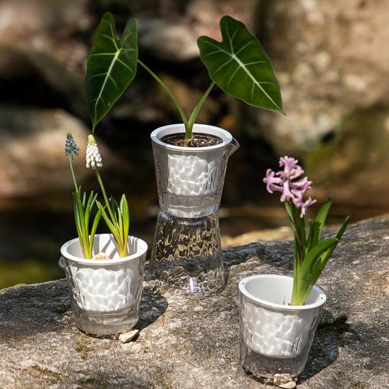 Flowerpot PET Highly Transparent Self-Watering Planter with Glacier Pattern Double-Layer Design Breathable Inner