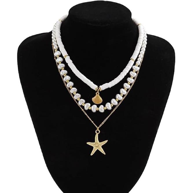 YANCHUN Shell Necklace Beach Jewelry for Women Sea Shell Necklace Layered Gold Shell Charm Necklaces Summer Outfits for Women Beach Fashion