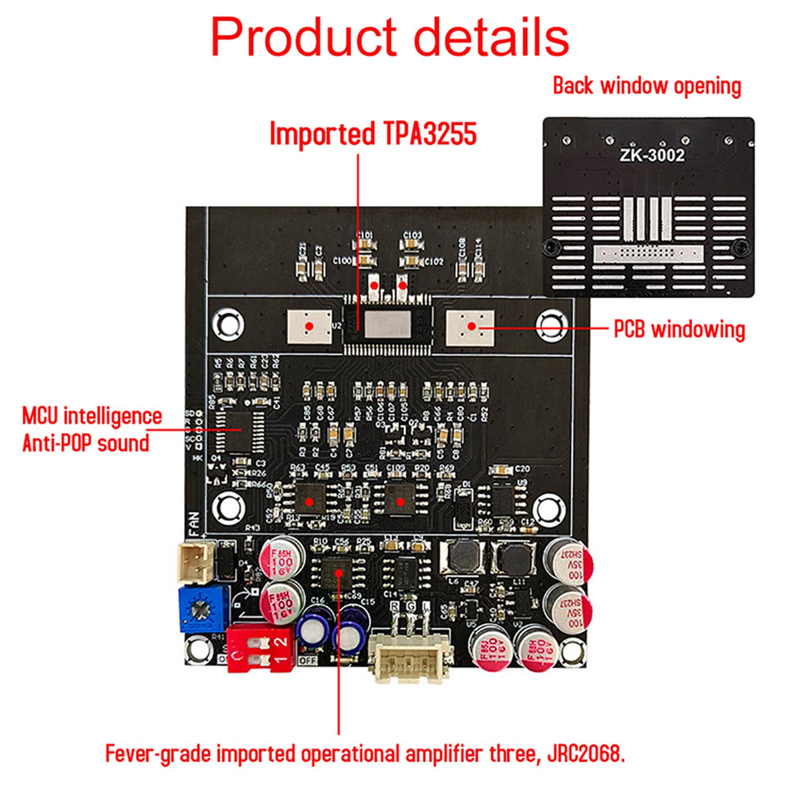 

Advanced 300Wx2 Stereo Digital Amplifier Board, ZK-3002 2-Channel Sound Music Power Amplifier Board Build-in Cooling Fan 1