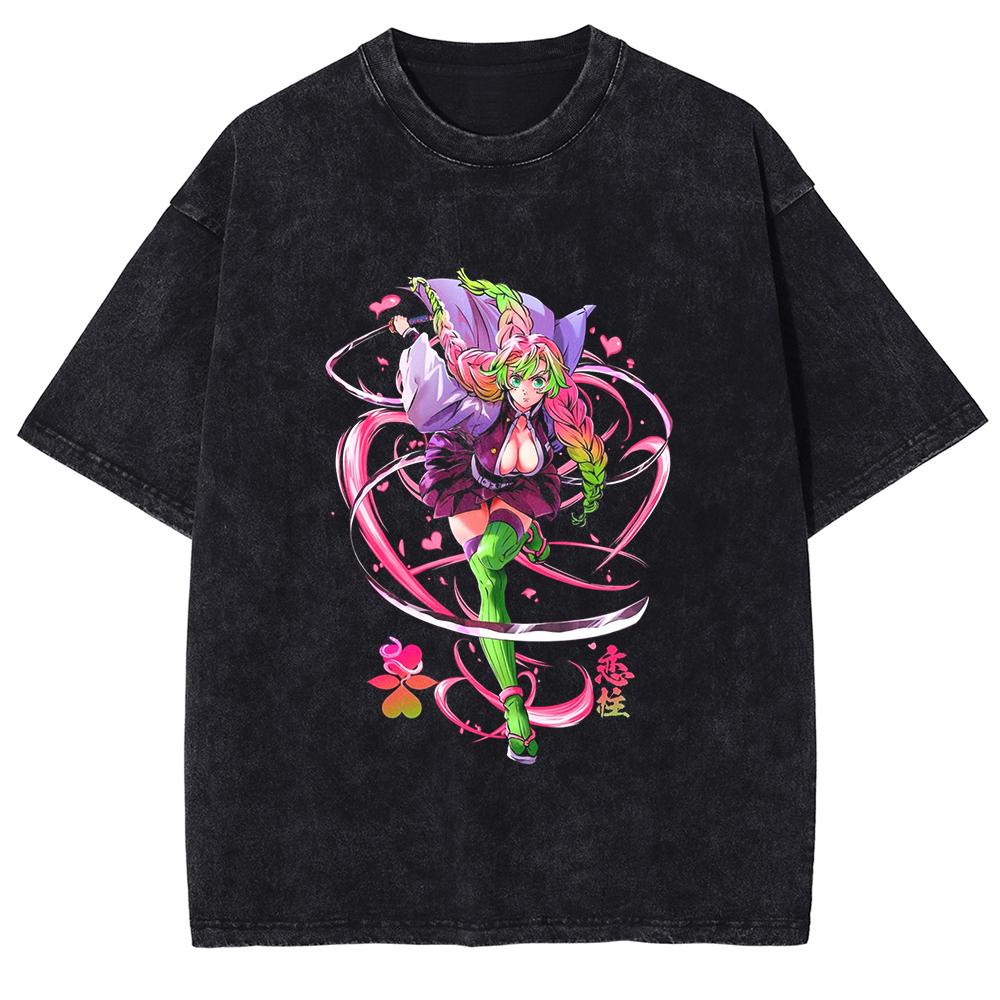 Kanroji Mitsuri Kawaii Graphic T-shirt Anime Demon Slayer Tshirt Men Women Washed T Shirts Harajuku Male Manga Cotton Tops